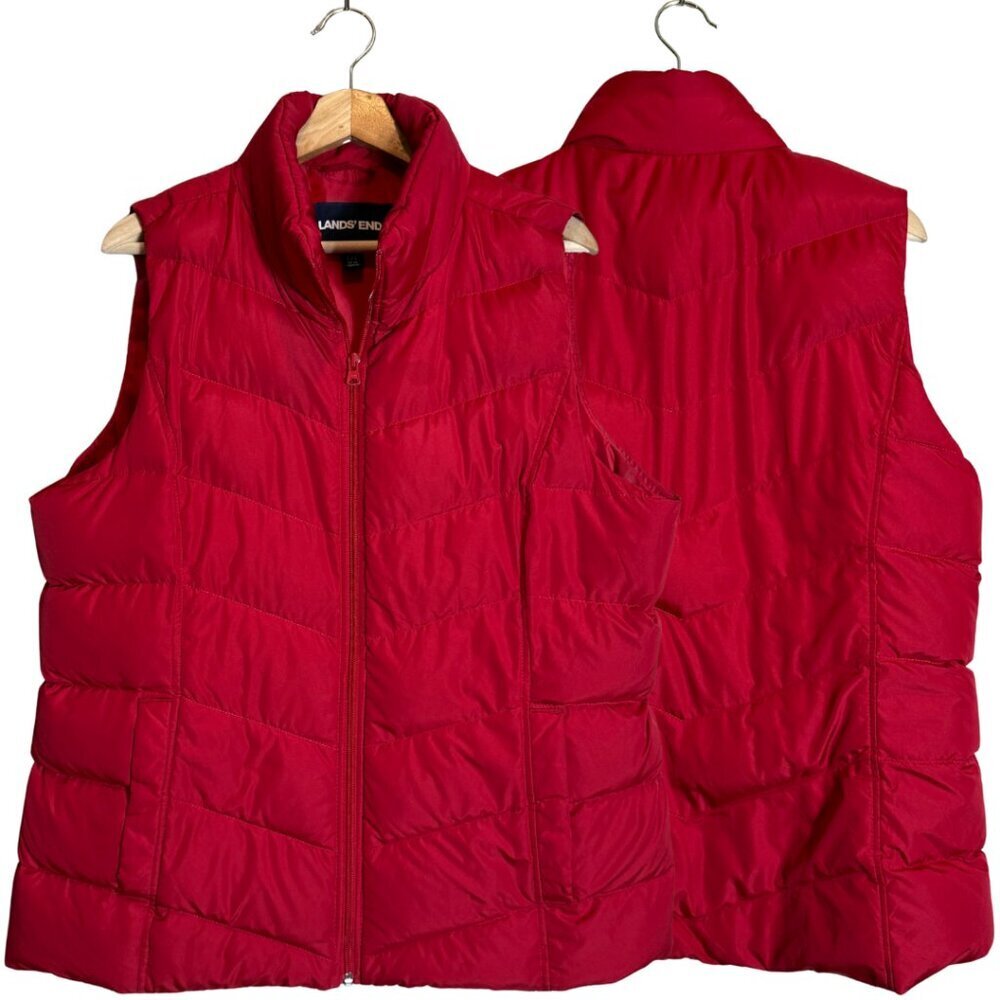 Lands' End Quilted Down Puffer Vest Women's Large Tall Red Insulated Outdoor